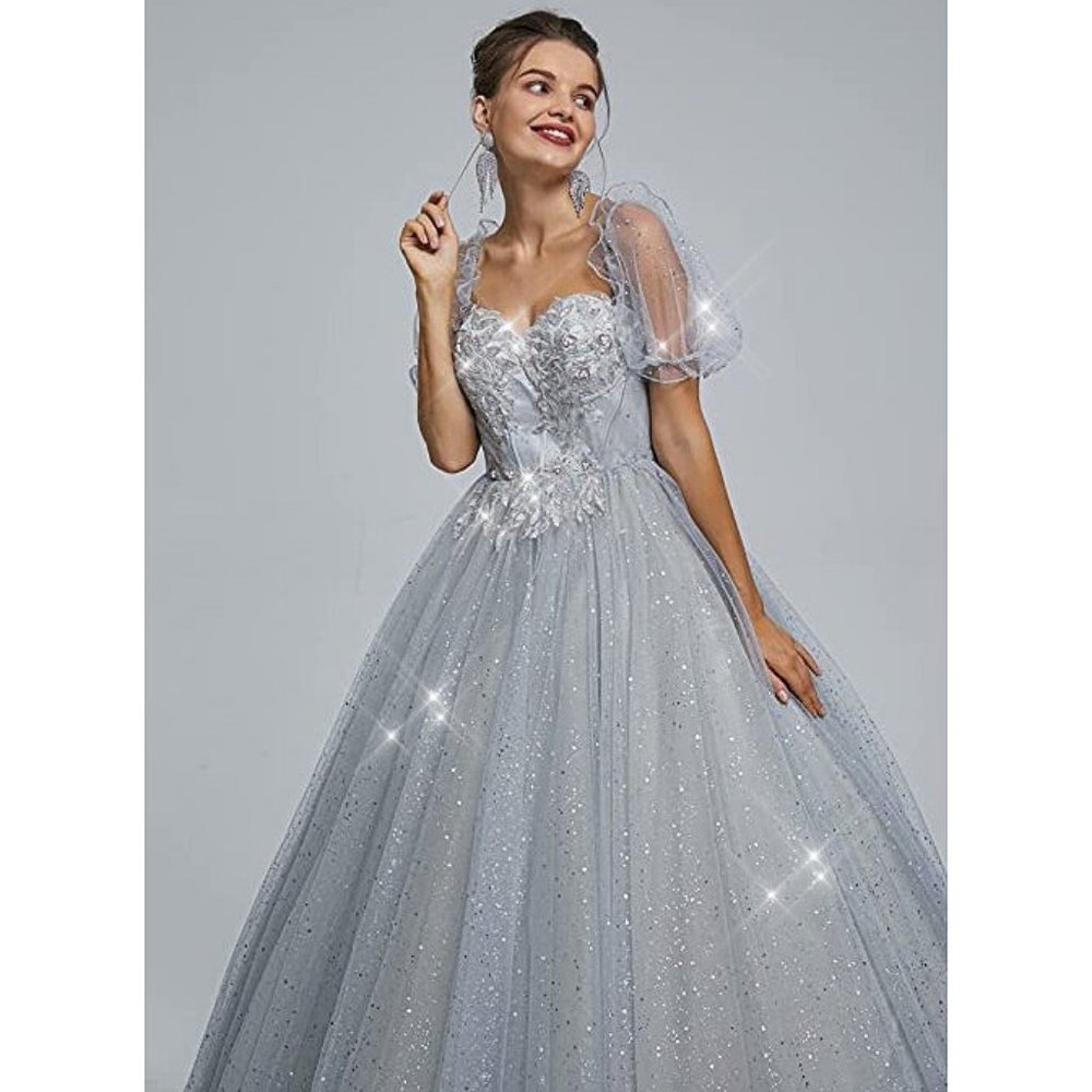 NEW Beautiful Bling Rhinestone Silver Cinderella Prom Dress Quincenera G… - Picture 2 of 8